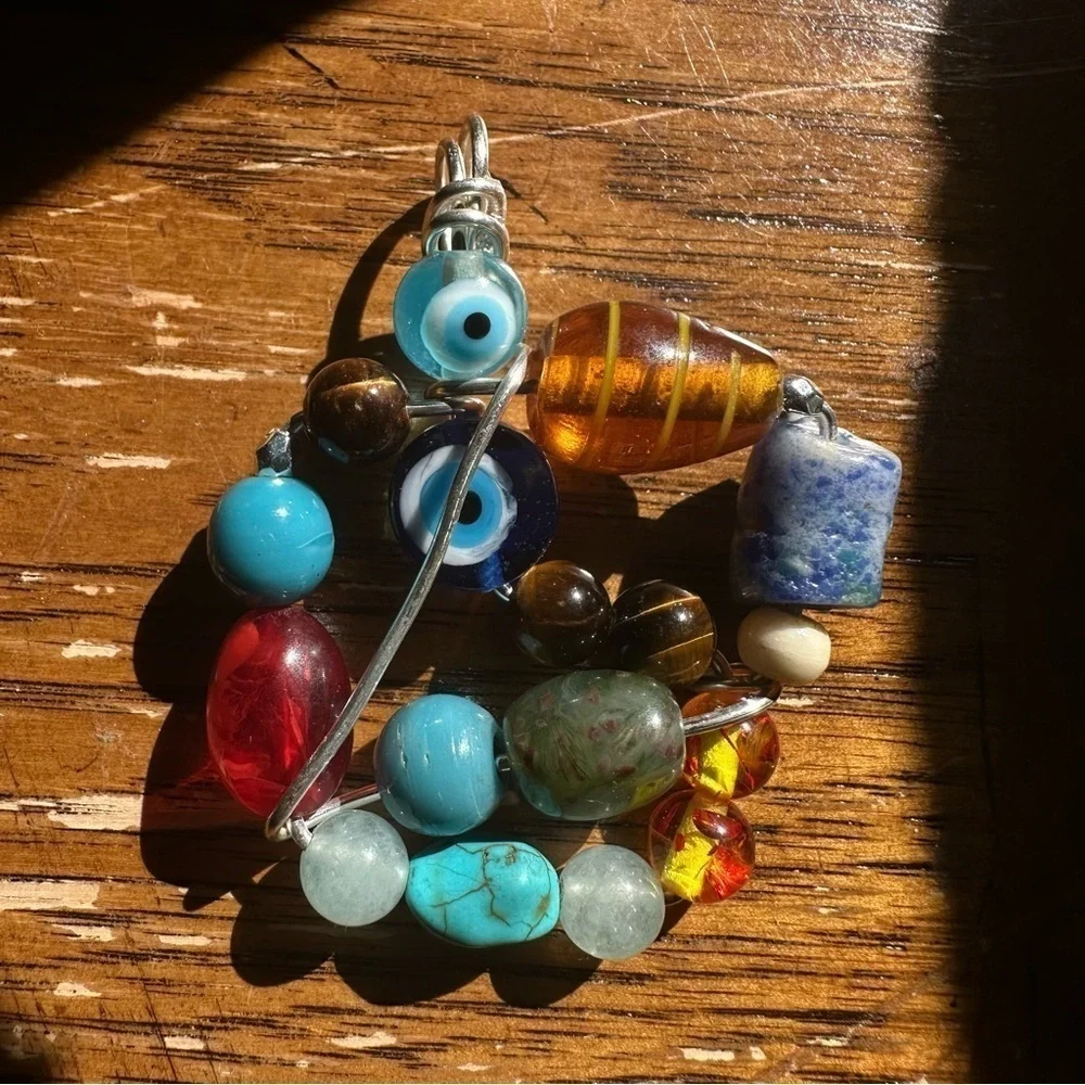 Collage beaded pendant Handmade Evil Eye necklace Multi Colored 1600 Y